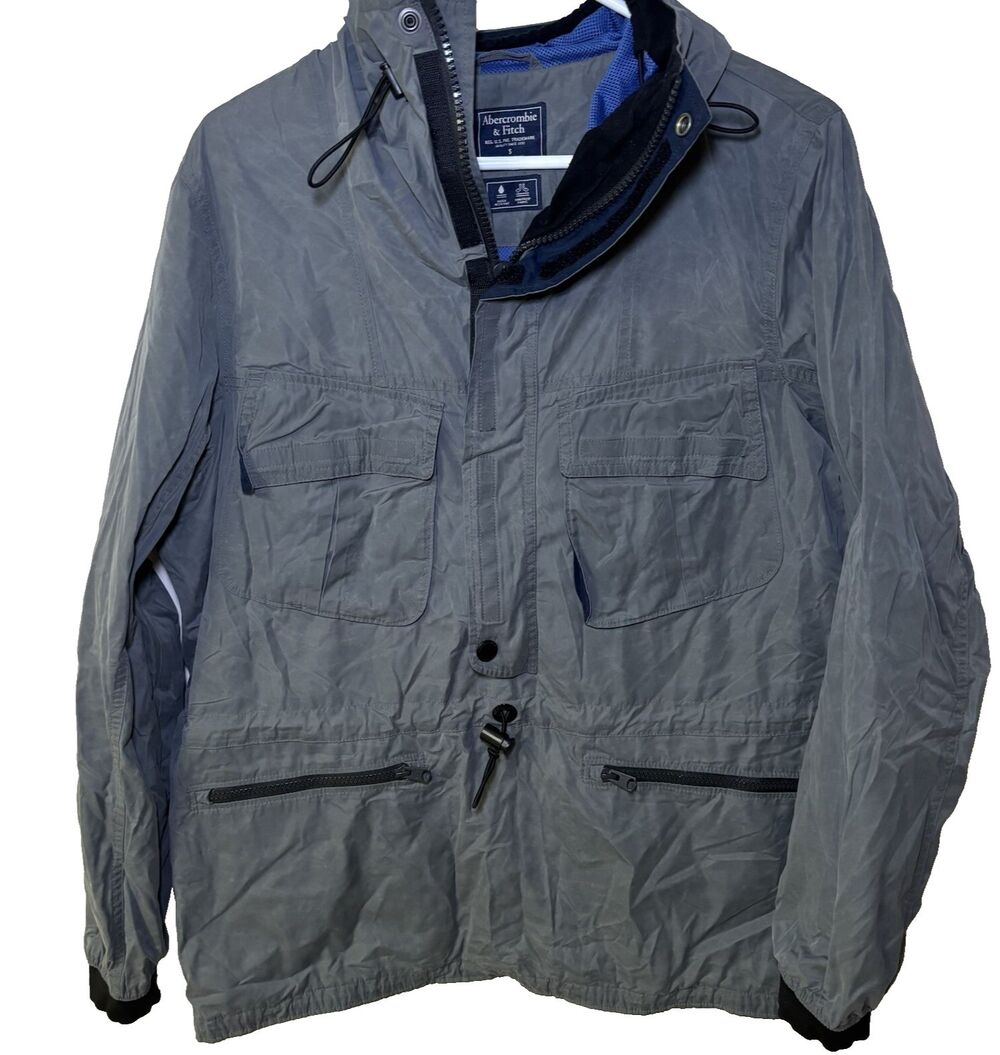 Abercrombie & Fitch Military Rain Jacket 1/4 Zip Large Gray Water Resistant vtg